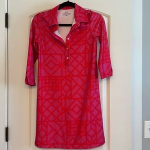 Vineyard Vines pink/orange bamboo print performance material dress XXS